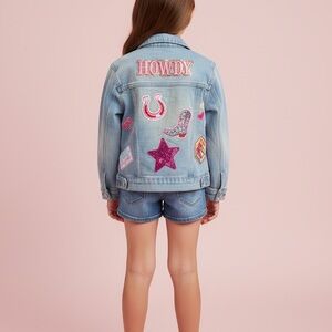 Kids Custom Made Cowgirl Denim Jacket with Fun Western Patches!